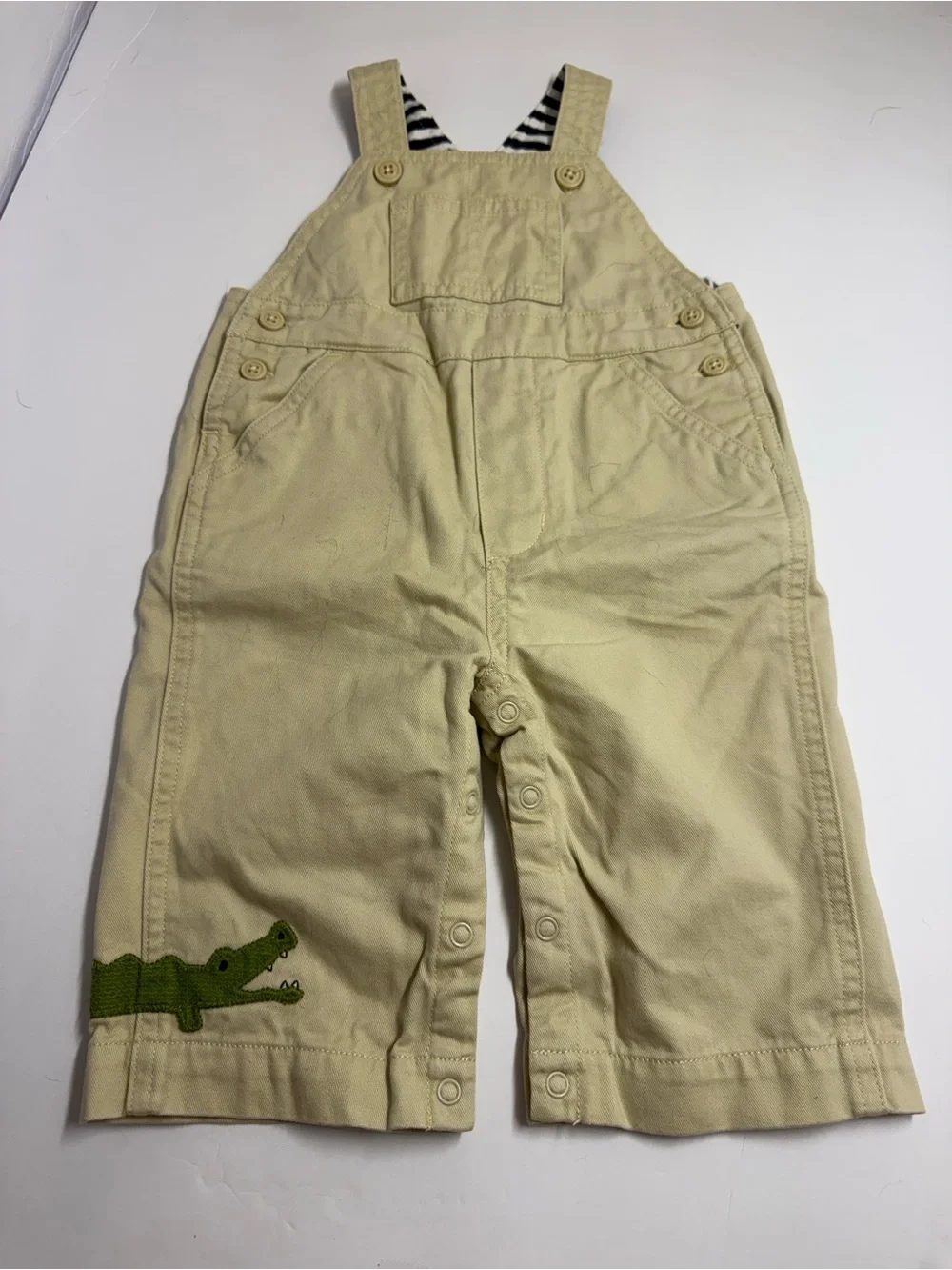 3/6M Gymboree Cream Overalls with Green Crocodile Applique